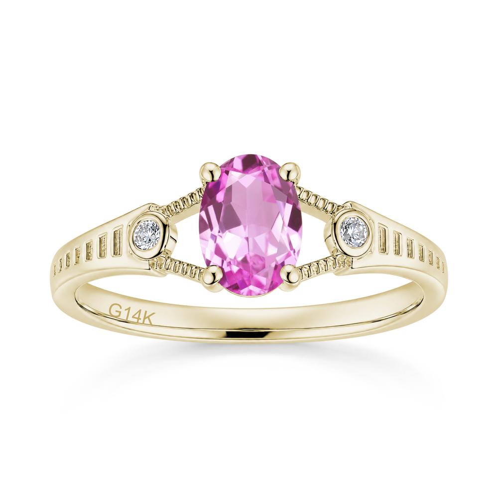 Vintage Oval Cut Sapphire Milgrain Split Ring - LUO Jewelry #gemstone_Pink Sapphire