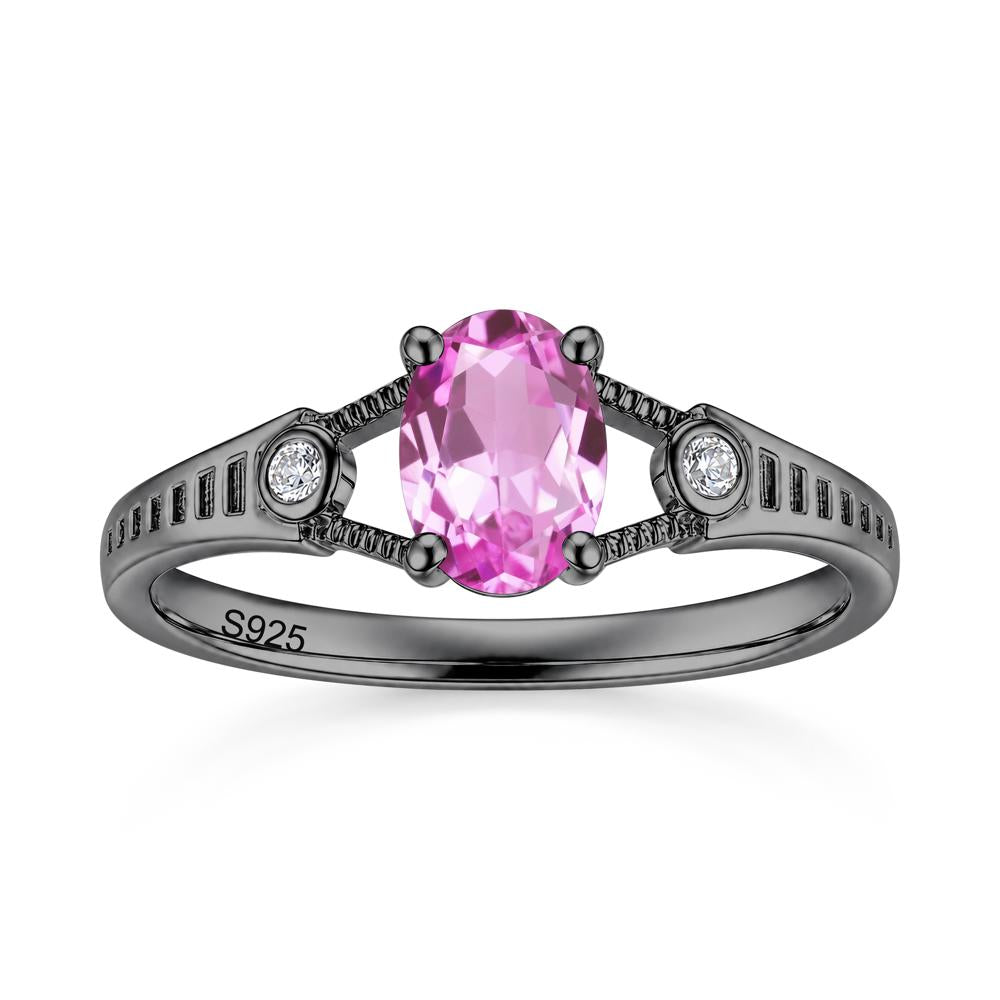 Vintage Oval Cut Sapphire Milgrain Split Ring - LUO Jewelry #gemstone_Pink Sapphire