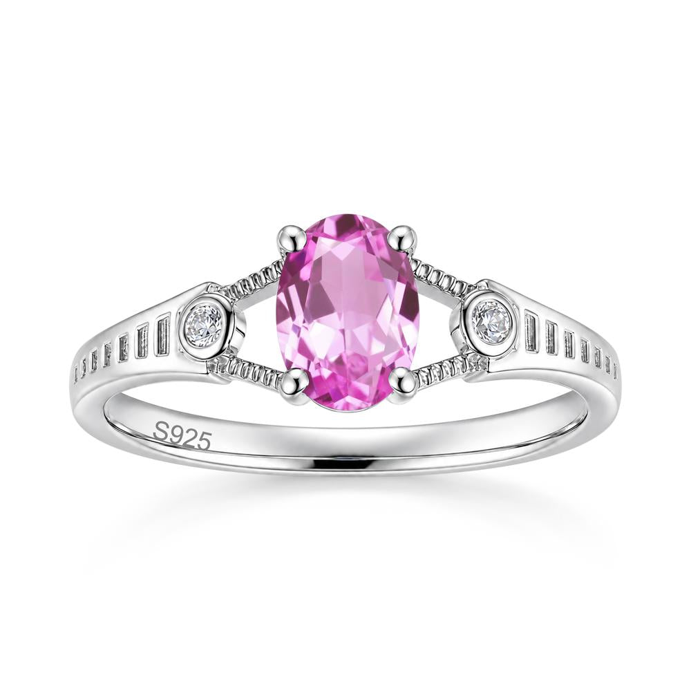 Vintage Oval Cut Sapphire Milgrain Split Ring - LUO Jewelry #gemstone_Pink Sapphire