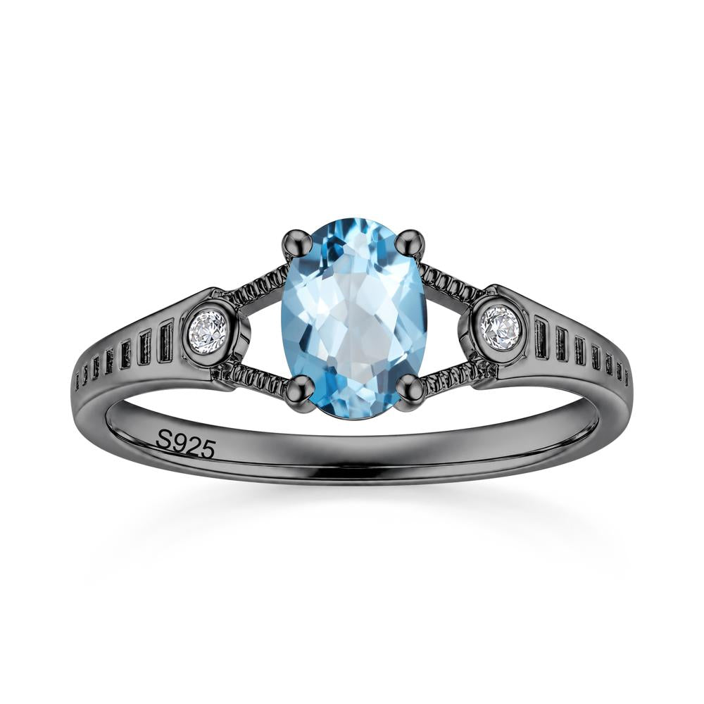 Vintage Oval Cut Sapphire Milgrain Split Ring - LUO Jewelry #gemstone_Swiss Blue Topaz