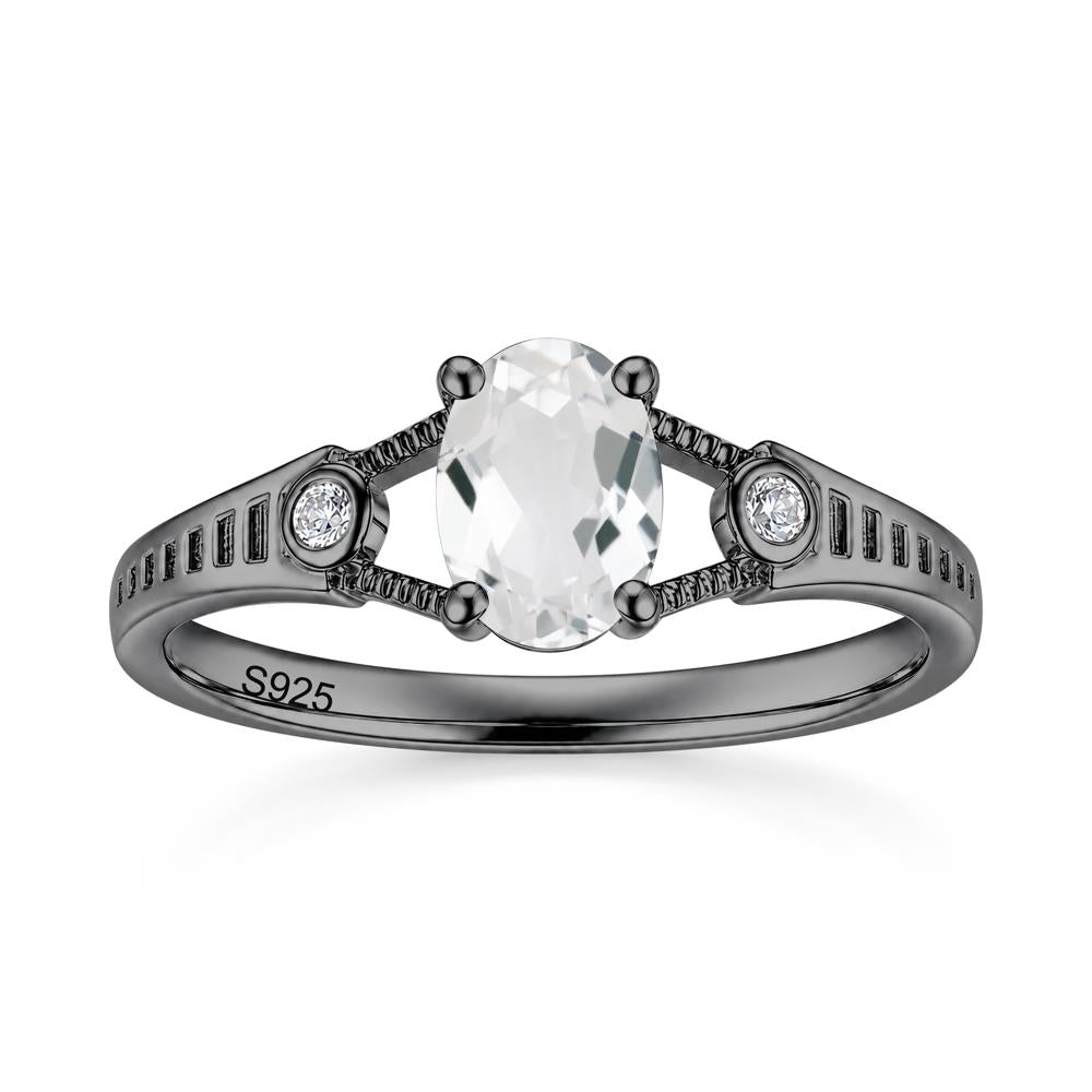 Vintage Oval Cut Sapphire Milgrain Split Ring - LUO Jewelry #gemstone_White Topaz
