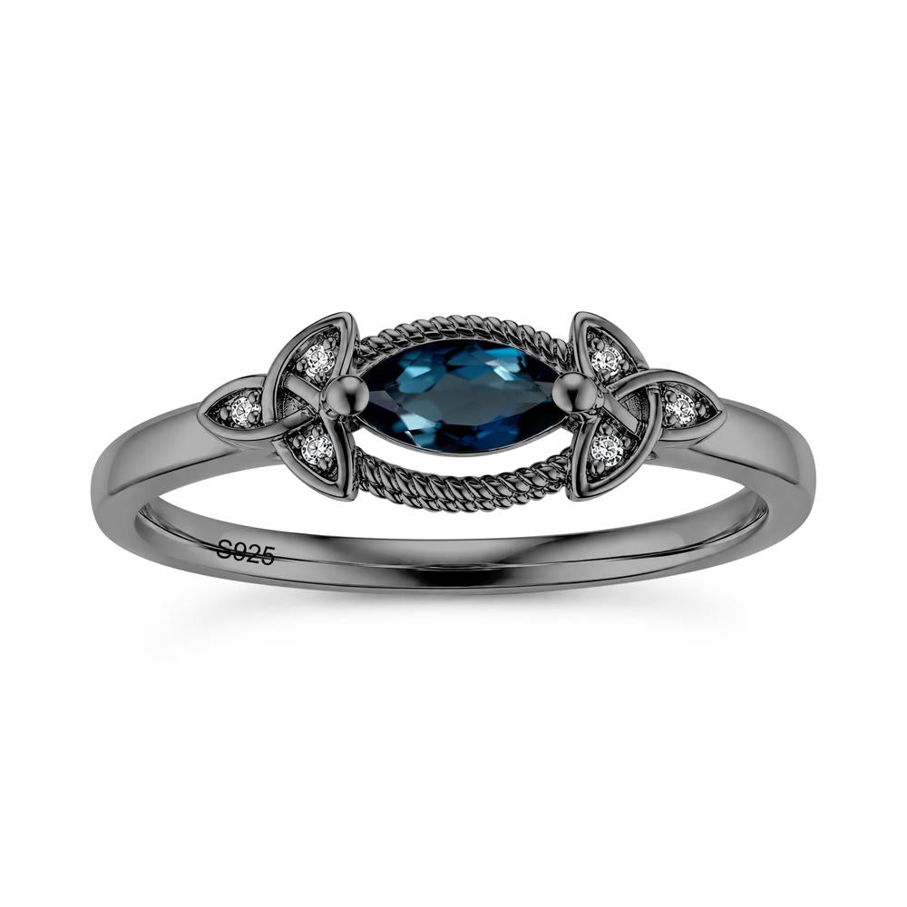 East West London Blue Topaz Milgrain Celtic Knot Ring - LUO Jewelry #gemstone_London Blue Topaz