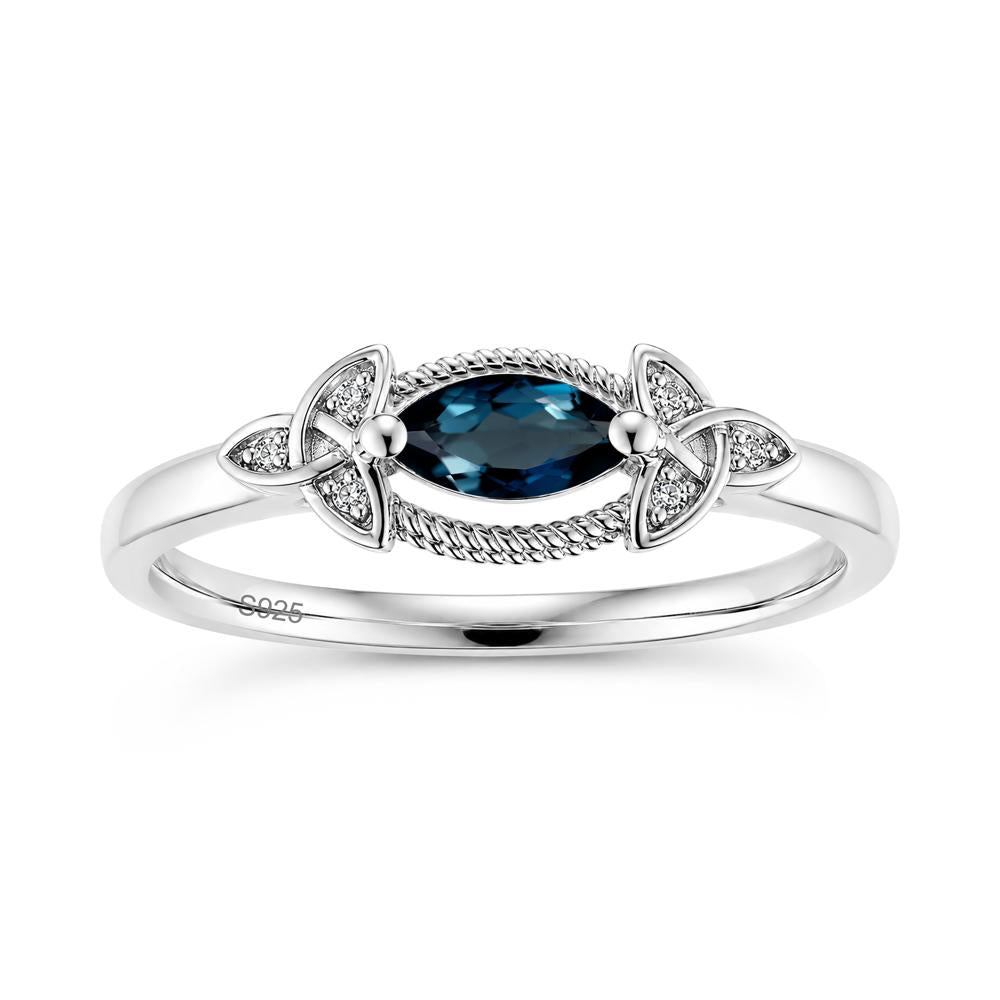 East West London Blue Topaz Milgrain Celtic Knot Ring - LUO Jewelry #gemstone_London Blue Topaz