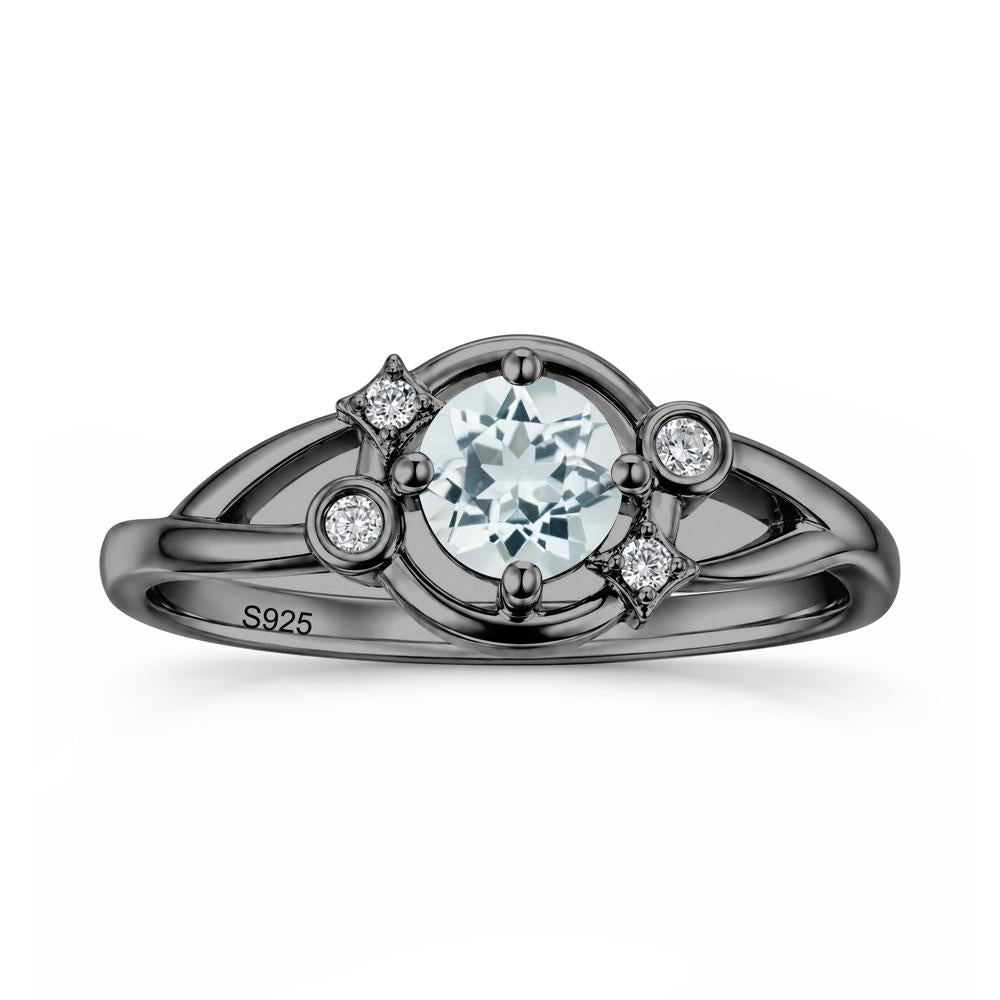 Round Cut Aquamarine Star Celestial Ring - LUO Jewelry #gemstone_Aquamarine