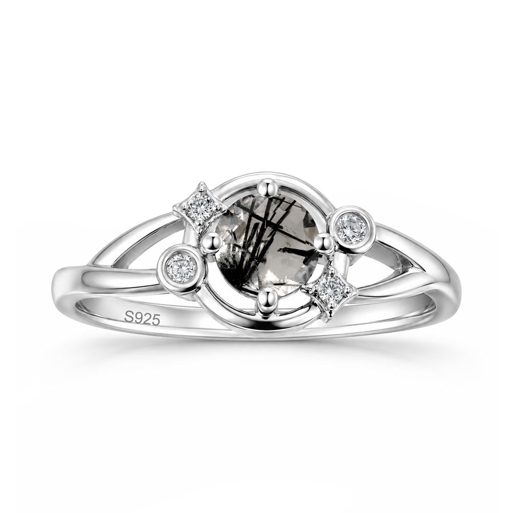 Round Cut Aquamarine Star Celestial Ring - LUO Jewelry #gemstone_Black Rutilated Quartz