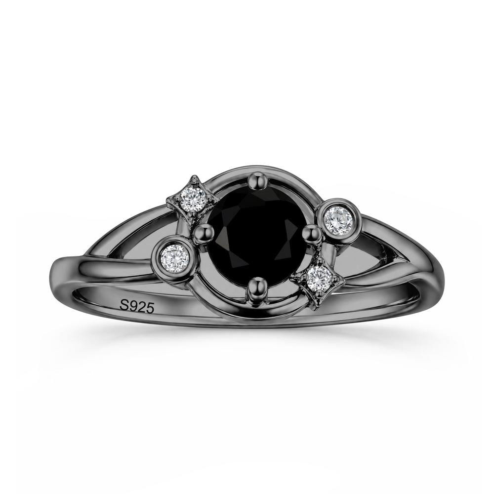 Round Cut Aquamarine Star Celestial Ring - LUO Jewelry #gemstone_Black Spinel