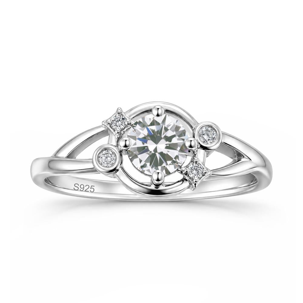 Round Cut Aquamarine Star Celestial Ring - LUO Jewelry #gemstone_Cubic Zirconia