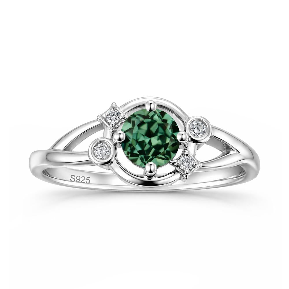 Round Cut Aquamarine Star Celestial Ring - LUO Jewelry #gemstone_Green Sapphire