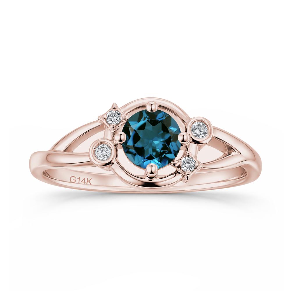 Round Cut Aquamarine Star Celestial Ring - LUO Jewelry #gemstone_London Blue Topaz