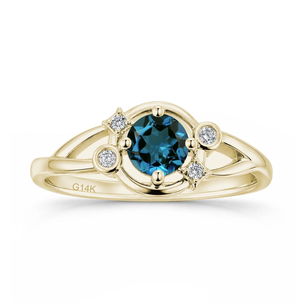 Round Cut Aquamarine Star Celestial Ring - LUO Jewelry #gemstone_London Blue Topaz