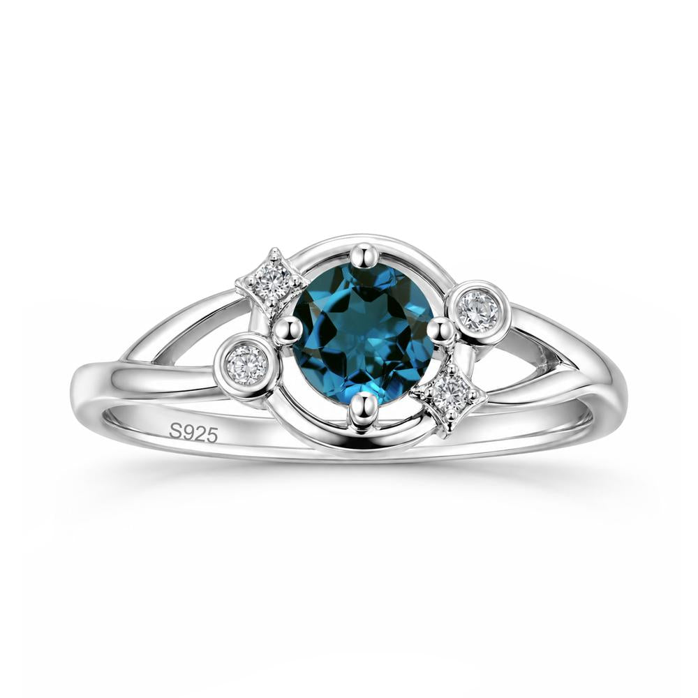 Round Cut Aquamarine Star Celestial Ring - LUO Jewelry #gemstone_London Blue Topaz