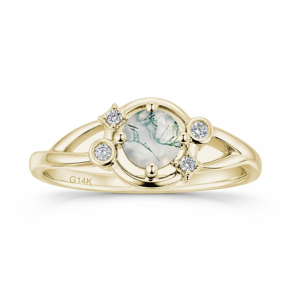 Round Cut Aquamarine Star Celestial Ring - LUO Jewelry #gemstone_Moss Agate