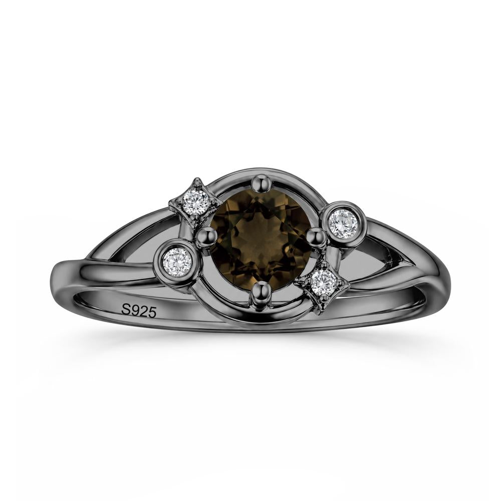 Round Cut Aquamarine Star Celestial Ring - LUO Jewelry #gemstone_Smoky Quartz