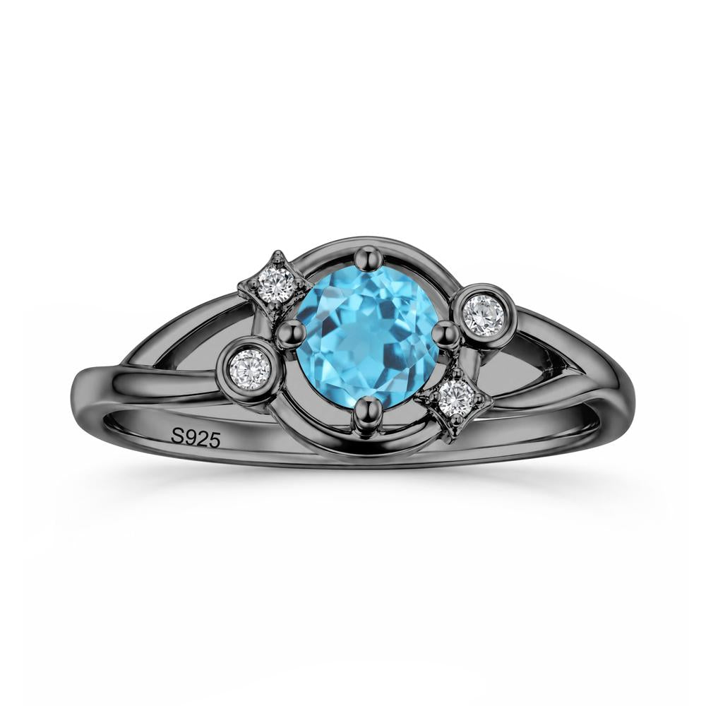 Round Cut Aquamarine Star Celestial Ring - LUO Jewelry #gemstone_Swiss Blue Topaz
