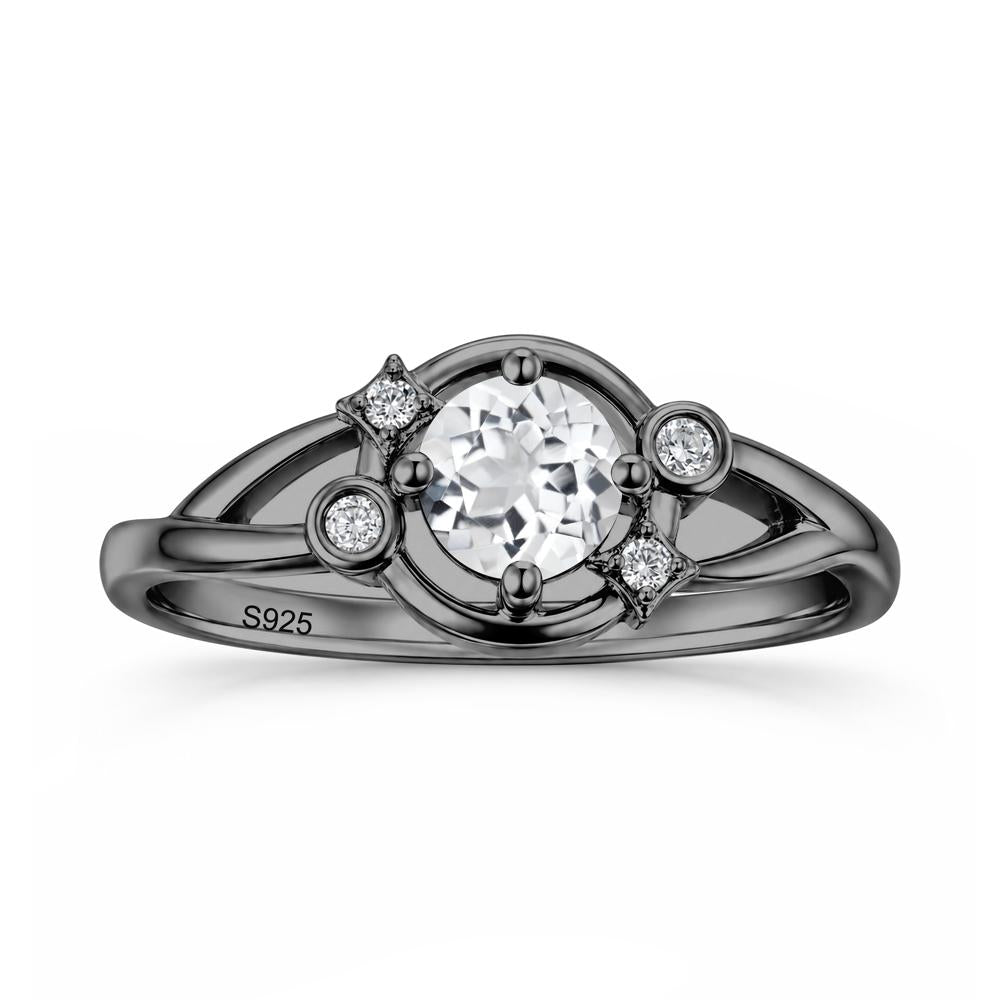 Round Cut Aquamarine Star Celestial Ring - LUO Jewelry #gemstone_White Topaz