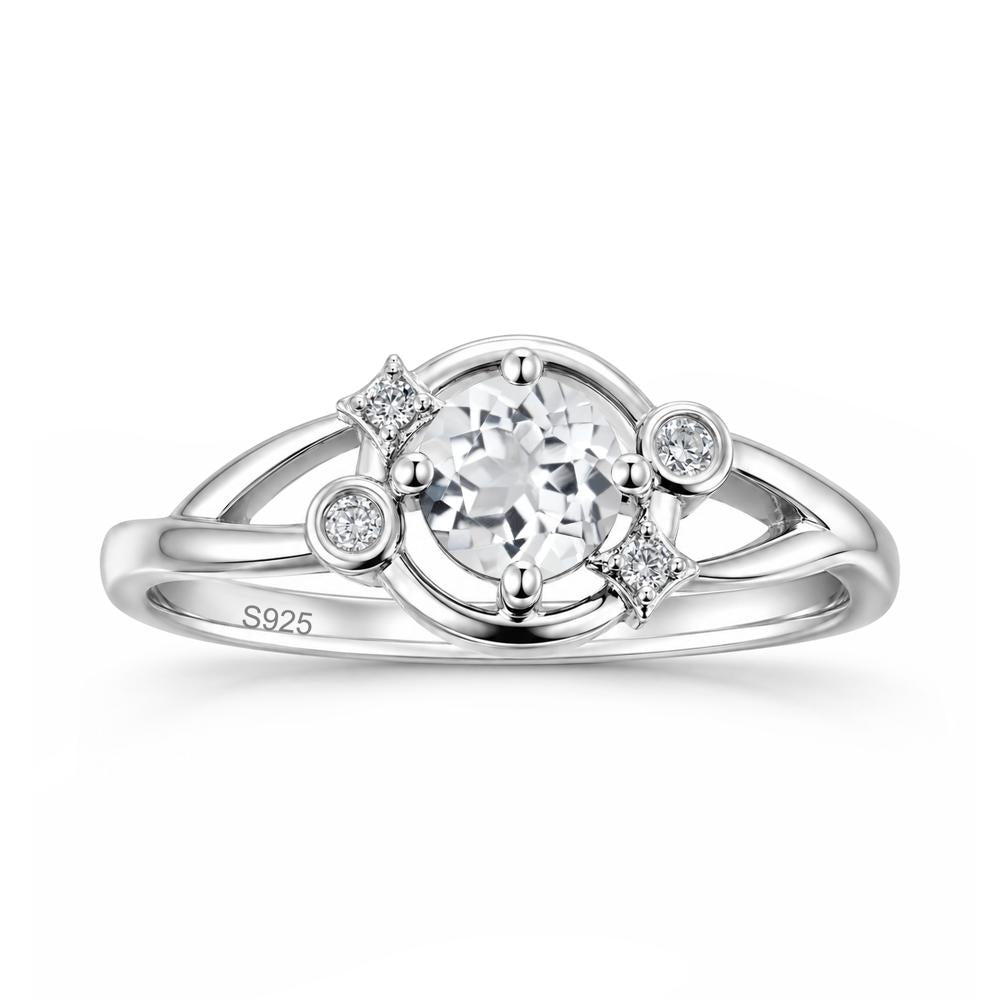 Round Cut Aquamarine Star Celestial Ring - LUO Jewelry #gemstone_White Topaz