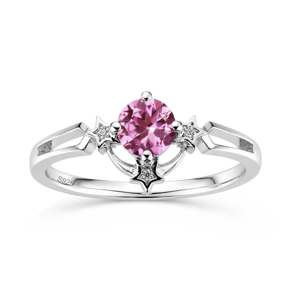 Round Cut Pink Sapphire Star Proposal Ring - LUO Jewelry #gemstone_Pink Sapphire