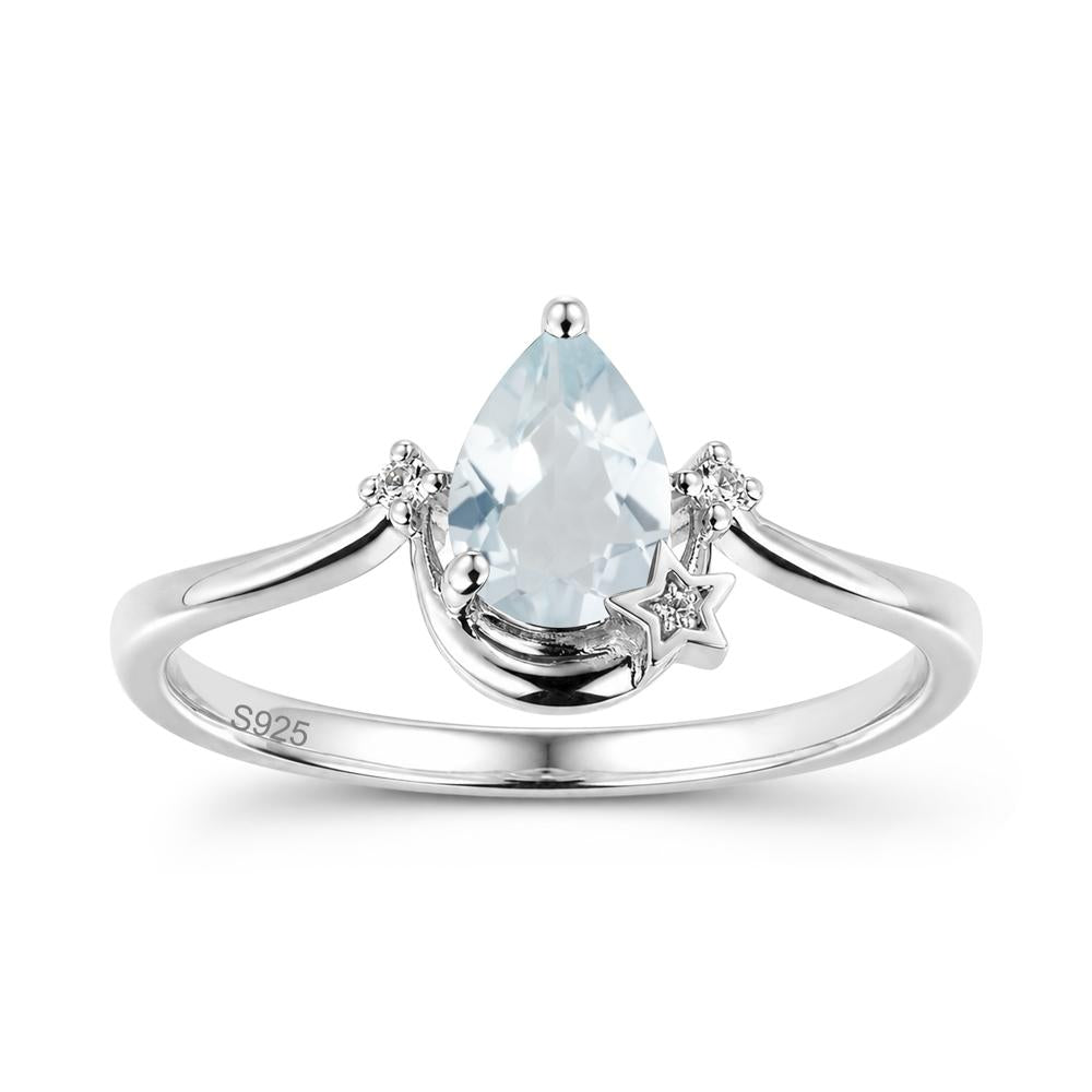Pear Cut Green Sapphire Moon and Star Ring - LUO Jewelry #gemstone_Aquamarine