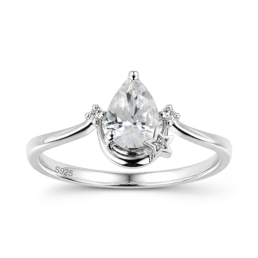 Pear Cut Green Sapphire Moon and Star Ring - LUO Jewelry #gemstone_Cubic Zirconia