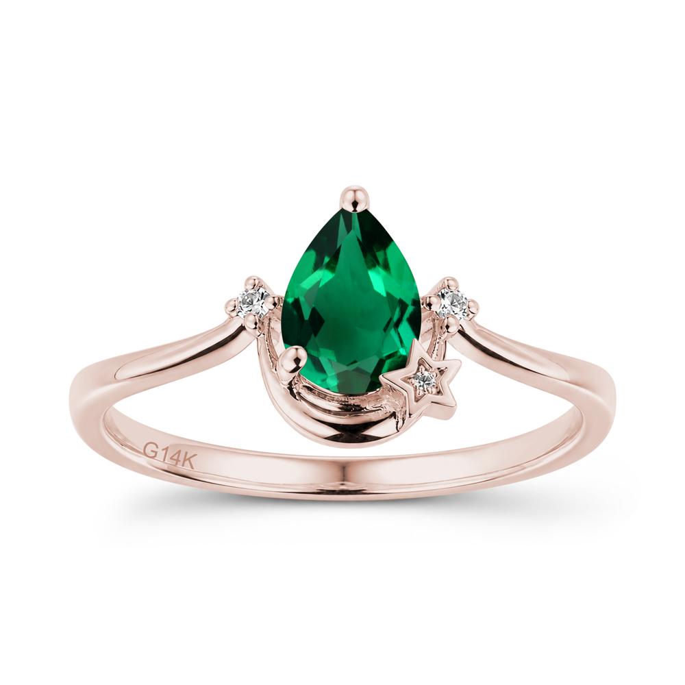 Pear Cut Green Sapphire Moon and Star Ring - LUO Jewelry #gemstone_Emerald