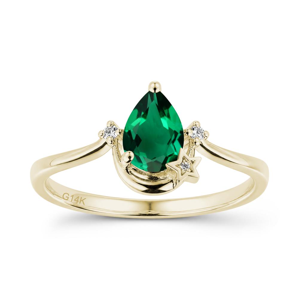 Pear Cut Green Sapphire Moon and Star Ring - LUO Jewelry #gemstone_Emerald
