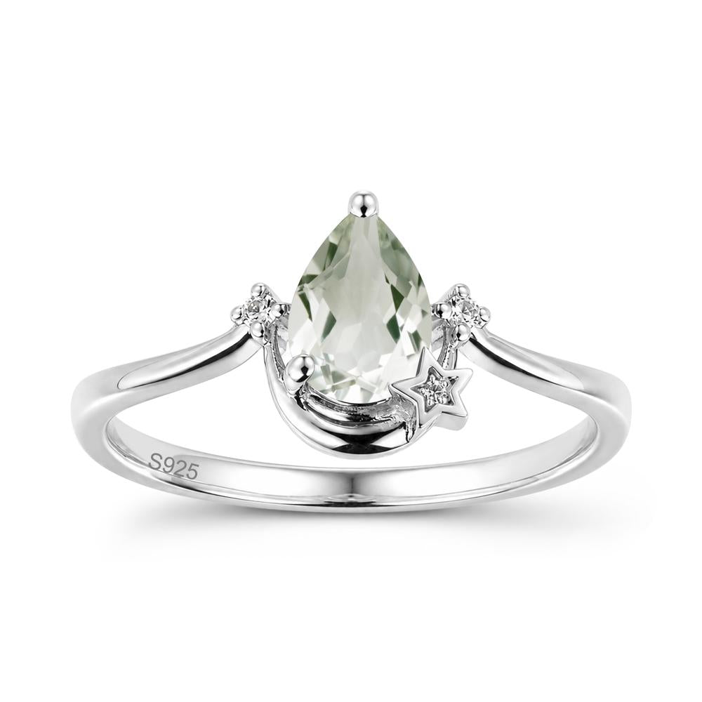 Pear Cut Green Sapphire Moon and Star Ring - LUO Jewelry #gemstone_Green Amethyst