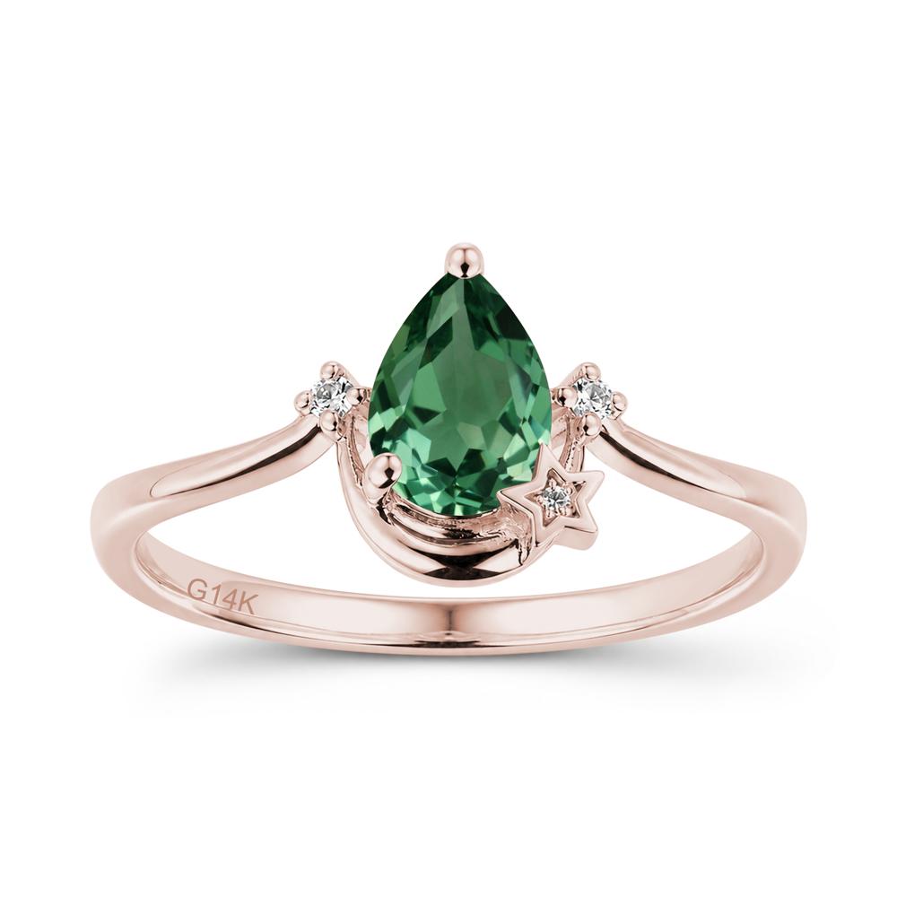 Pear Cut Green Sapphire Moon and Star Ring - LUO Jewelry #gemstone_Green Sapphire