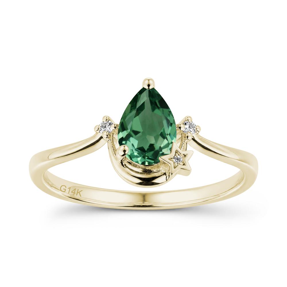 Pear Cut Green Sapphire Moon and Star Ring - LUO Jewelry #gemstone_Green Sapphire