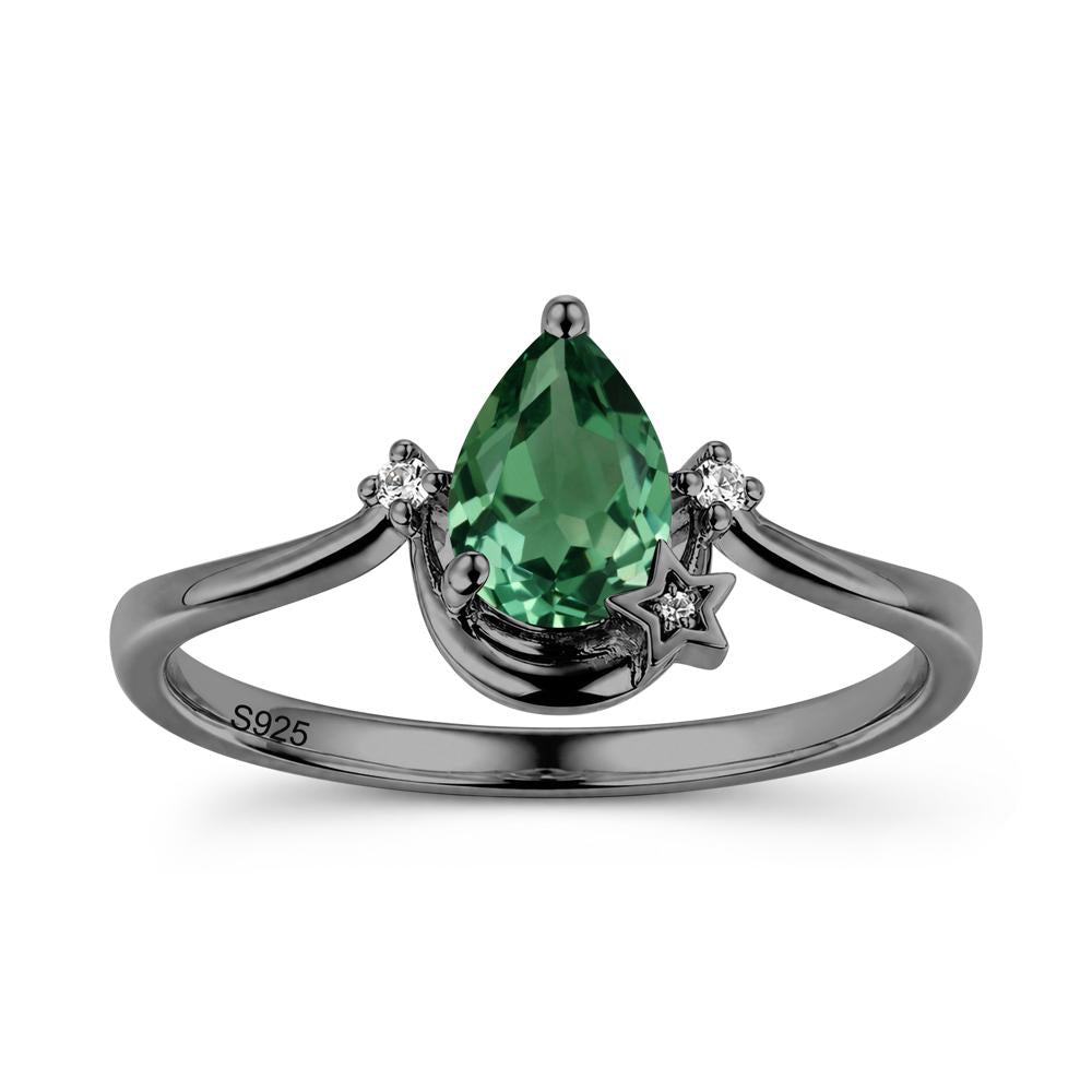 Pear Cut Green Sapphire Moon and Star Ring - LUO Jewelry #gemstone_Green Sapphire