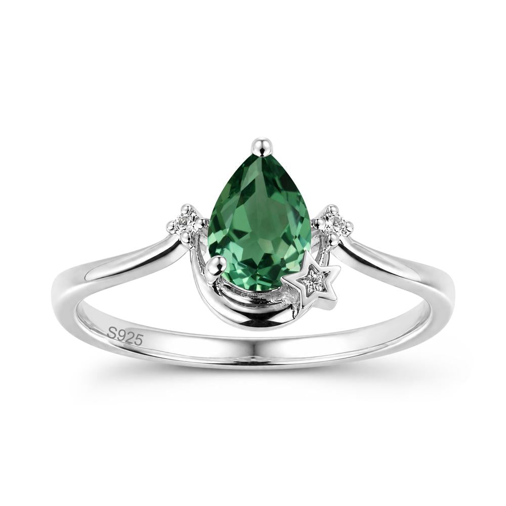 Pear Cut Green Sapphire Moon and Star Ring - LUO Jewelry #gemstone_Green Sapphire