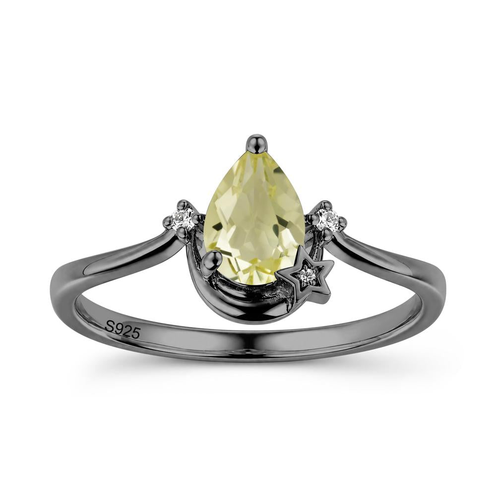 Pear Cut Green Sapphire Moon and Star Ring - LUO Jewelry #gemstone_Lemon Quartz