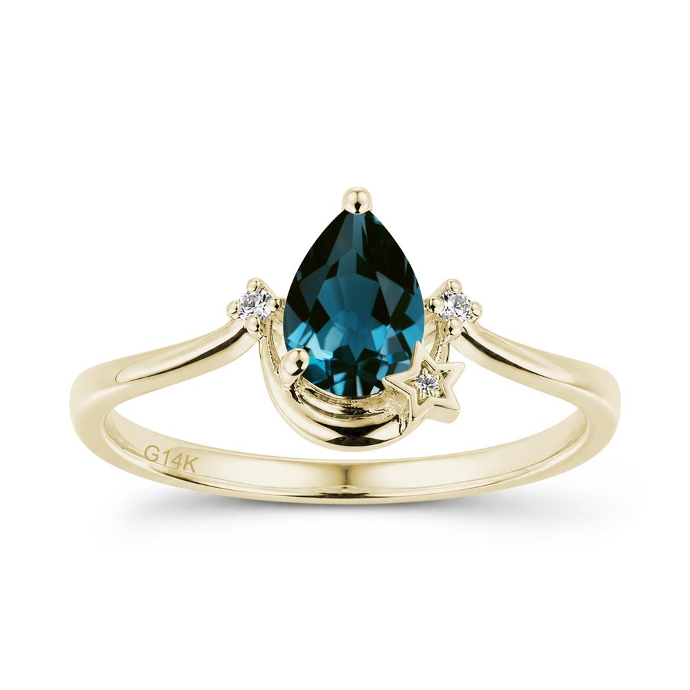 Pear Cut Green Sapphire Moon and Star Ring - LUO Jewelry #gemstone_London Blue Topaz