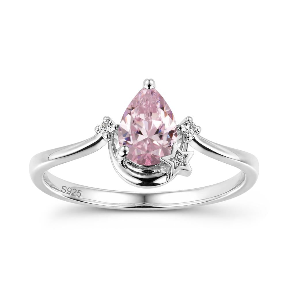 Pear Cut Green Sapphire Moon and Star Ring - LUO Jewelry #gemstone_Pink Cubic Zirconia