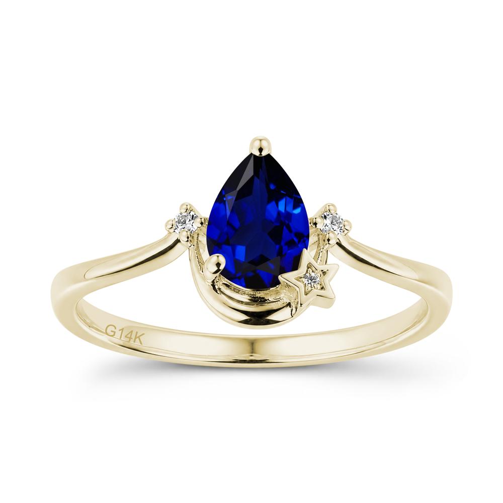 Pear Cut Green Sapphire Moon and Star Ring - LUO Jewelry #gemstone_Sapphire