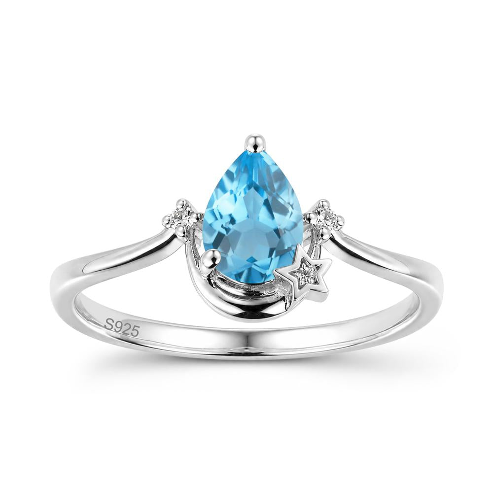 Pear Cut Green Sapphire Moon and Star Ring - LUO Jewelry #gemstone_Swiss Blue Topaz