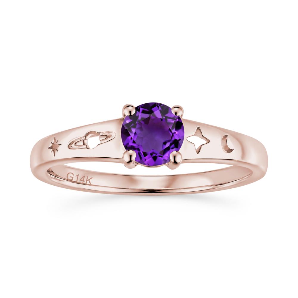 Petite Round Cut Pink Cubic Zirconia Hollow Engraved Ring - LUO Jewelry #gemstone_Amethyst