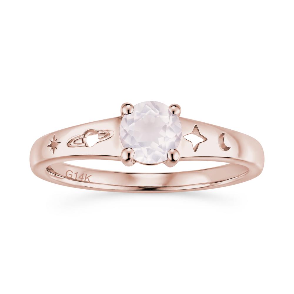 Petite Round Cut Pink Cubic Zirconia Hollow Engraved Ring - LUO Jewelry #gemstone_Rose Quartz