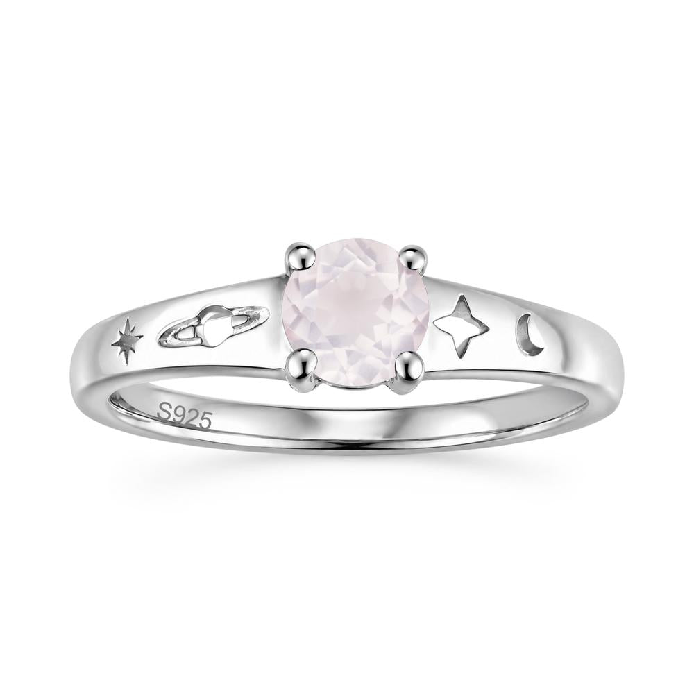 Petite Round Cut Pink Cubic Zirconia Hollow Engraved Ring - LUO Jewelry #gemstone_Rose Quartz