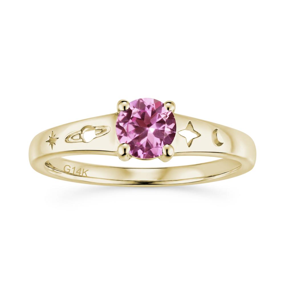 Petite Round Cut Pink Cubic Zirconia Hollow Engraved Ring - LUO Jewelry #gemstone_Pink Sapphire