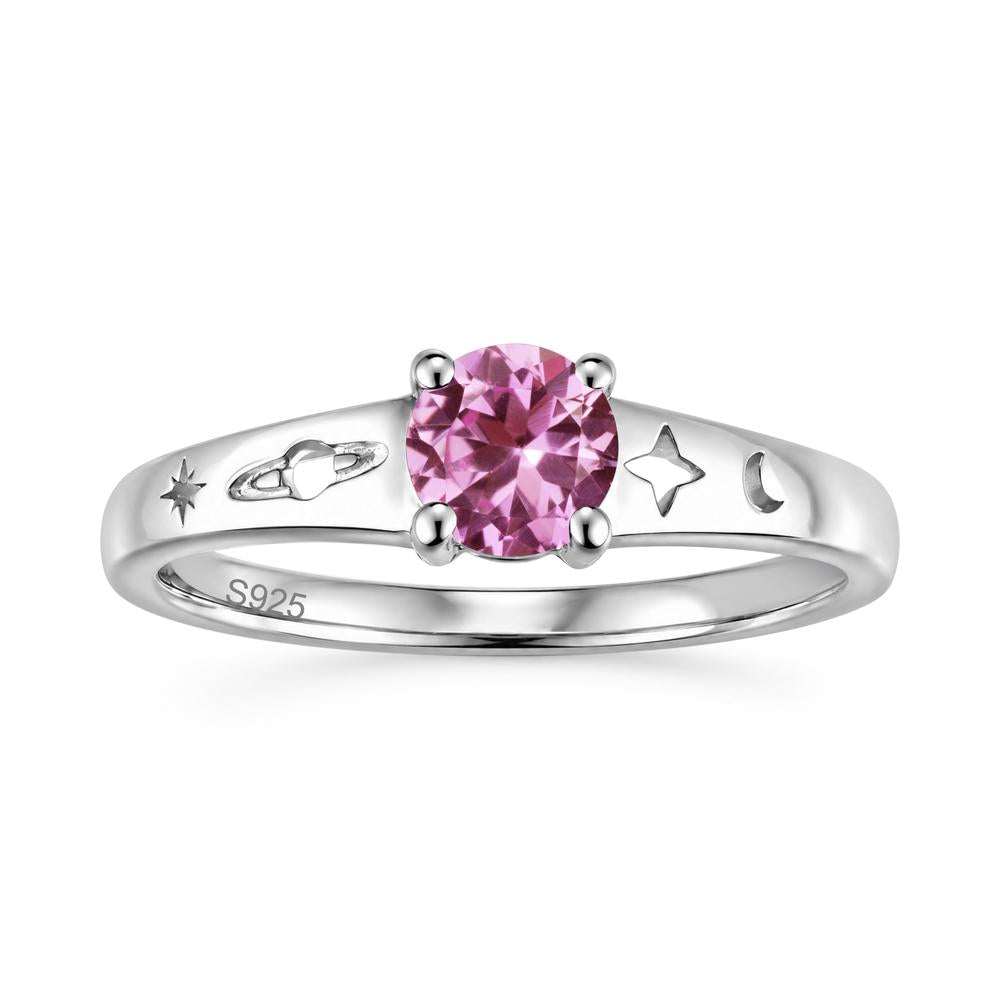 Petite Round Cut Pink Cubic Zirconia Hollow Engraved Ring - LUO Jewelry #gemstone_Pink Sapphire