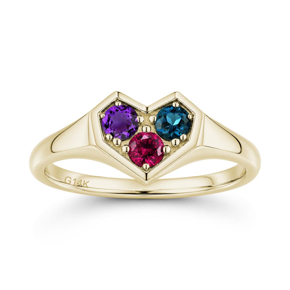 Minimalist Heart Shaped Aquamarine and Garnet and Sapphire Three Stone Ring - LUO Jewelry #gemstone_Amethyst and London Blue Topaz and Ruby