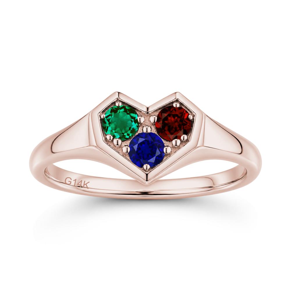 Minimalist Heart Shaped Aquamarine and Garnet and Sapphire Three Stone Ring - LUO Jewelry #gemstone_Emerald and Garnet and Sapphire
