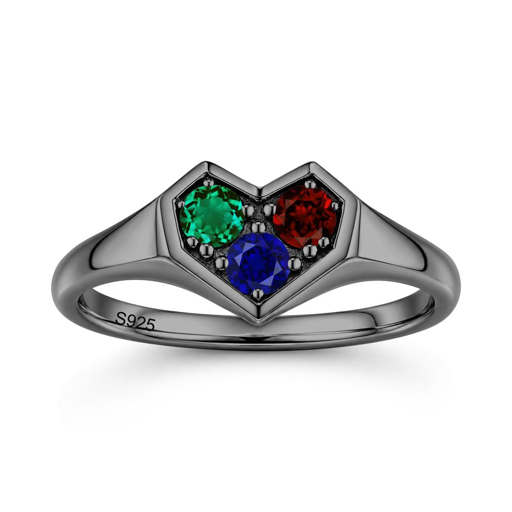 Minimalist Heart Shaped Aquamarine and Garnet and Sapphire Three Stone Ring - LUO Jewelry #gemstone_Emerald and Garnet and Sapphire