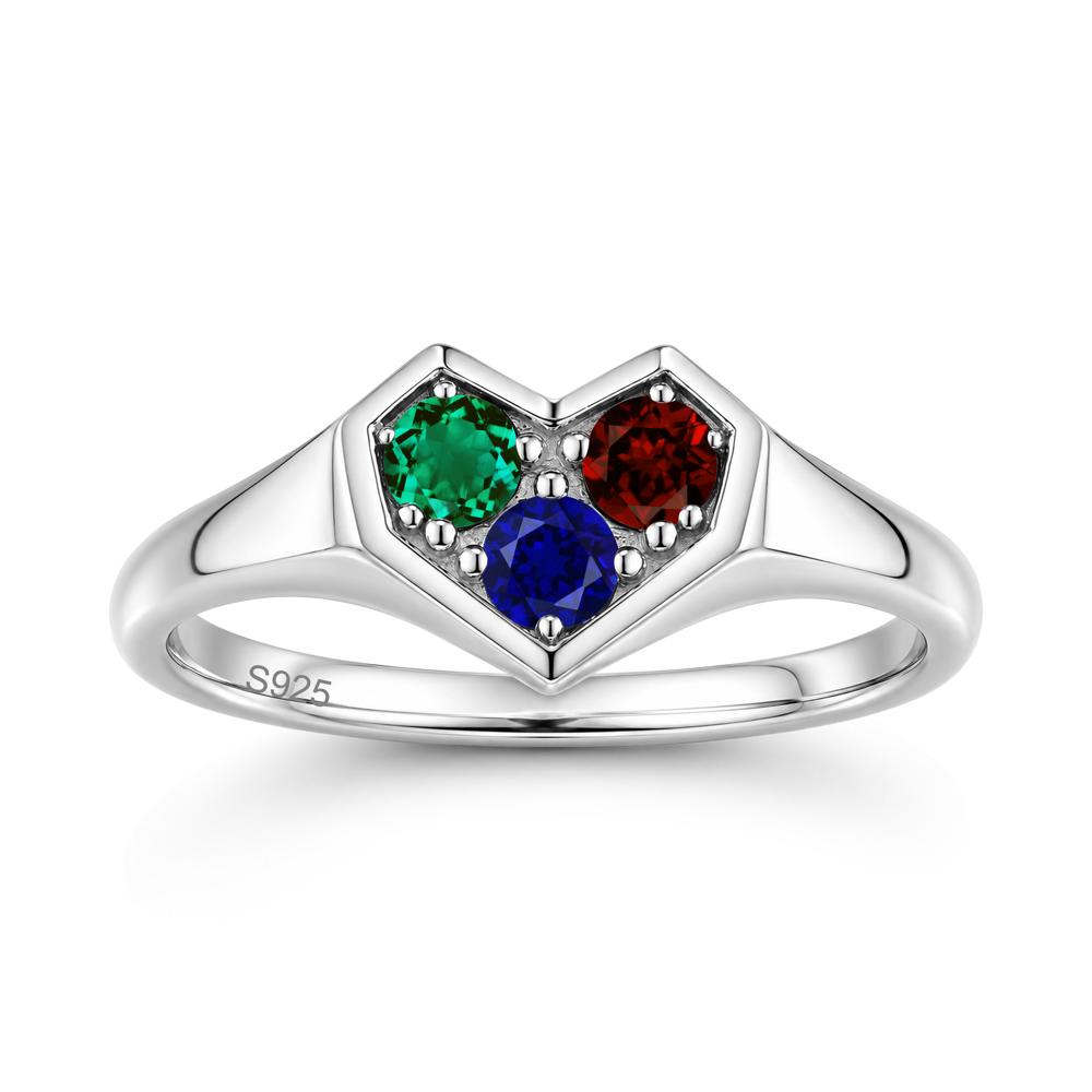 Minimalist Heart Shaped Aquamarine and Garnet and Sapphire Three Stone Ring - LUO Jewelry #gemstone_Emerald and Garnet and Sapphire