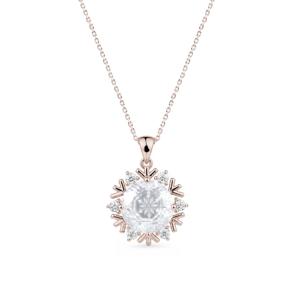 Round Cut Clear Quartz Snowflake Pendant Necklace - LUO Jewelry #gemstone_Clear Quartz