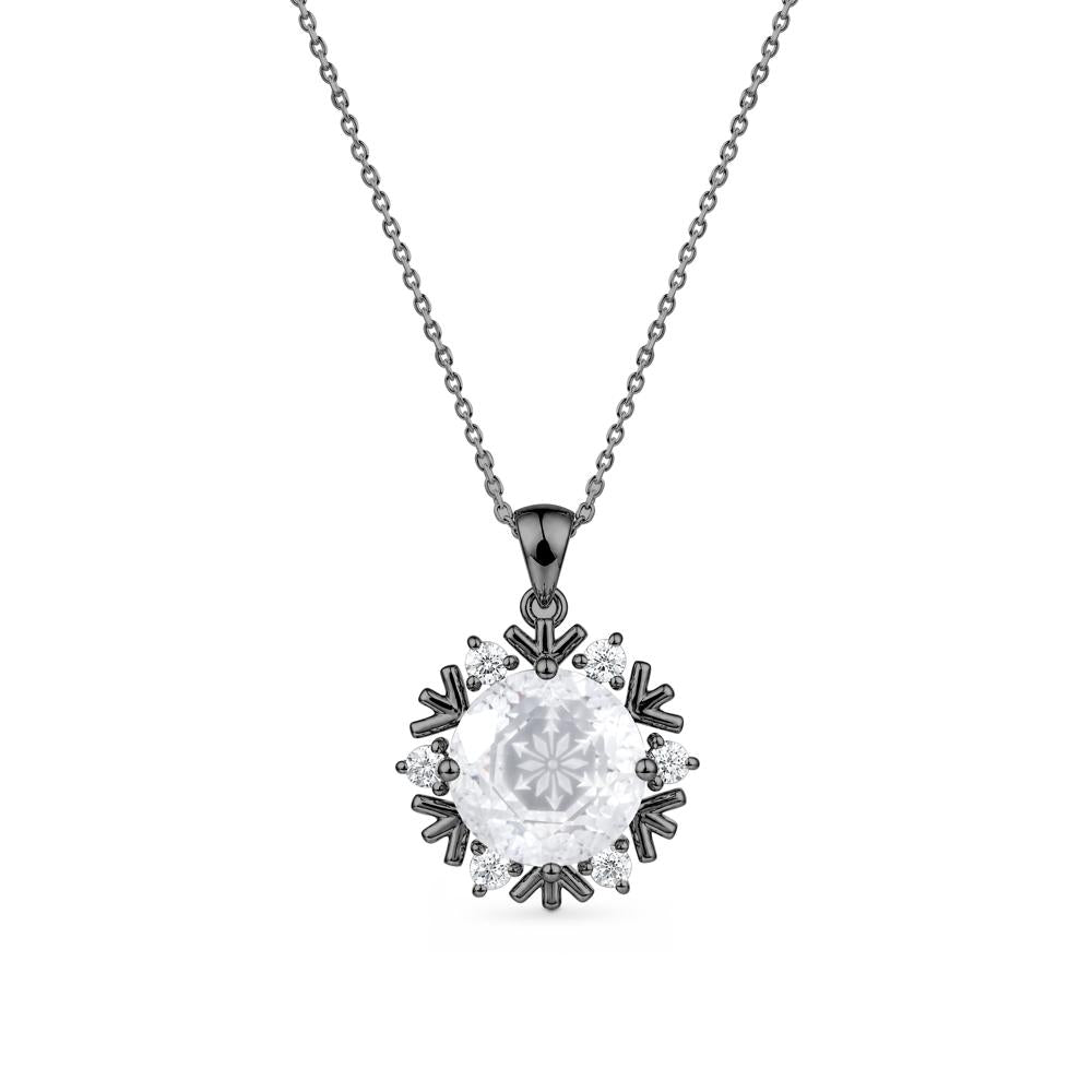 Round Cut Clear Quartz Snowflake Pendant Necklace - LUO Jewelry #gemstone_Clear Quartz
