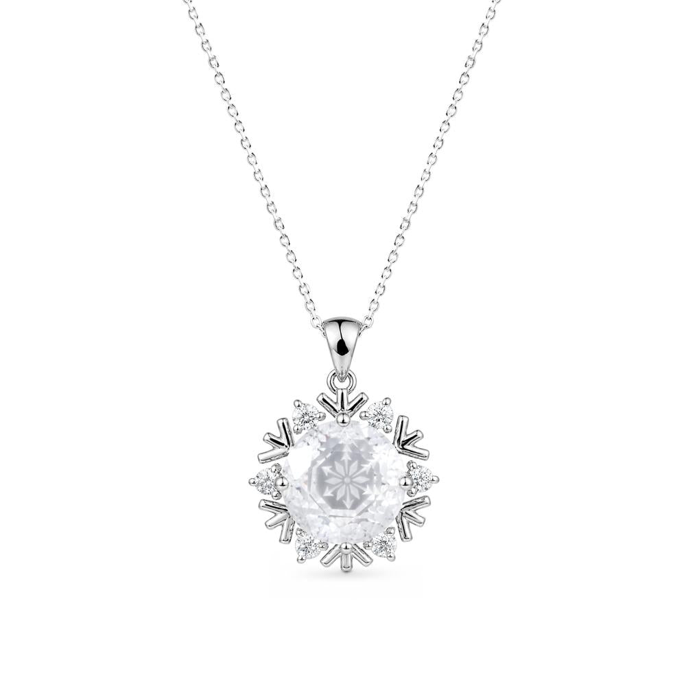 Round Cut Clear Quartz Snowflake Pendant Necklace - LUO Jewelry #gemstone_Clear Quartz