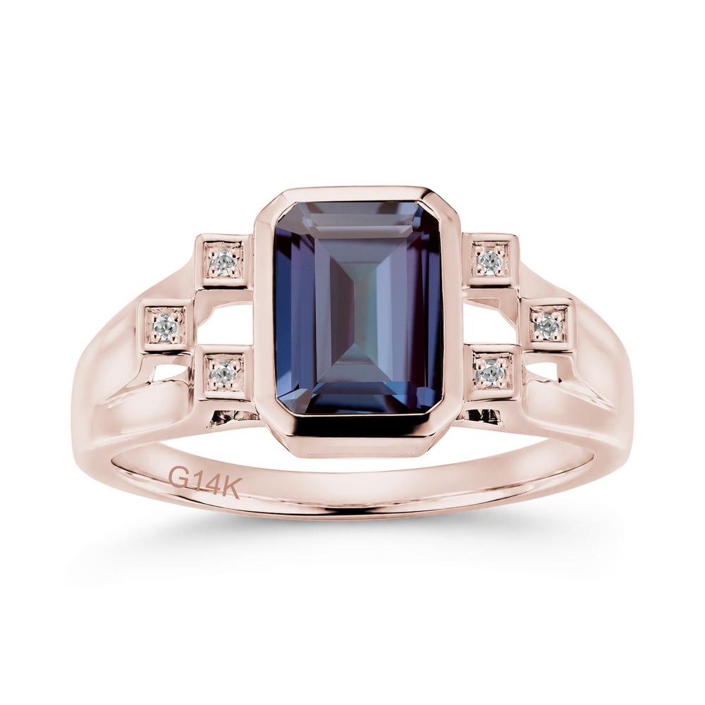 Minimalist Bezel Set Emerald Cut Alexandrite Ring - LUO Jewelry #gemstone_Alexandrite