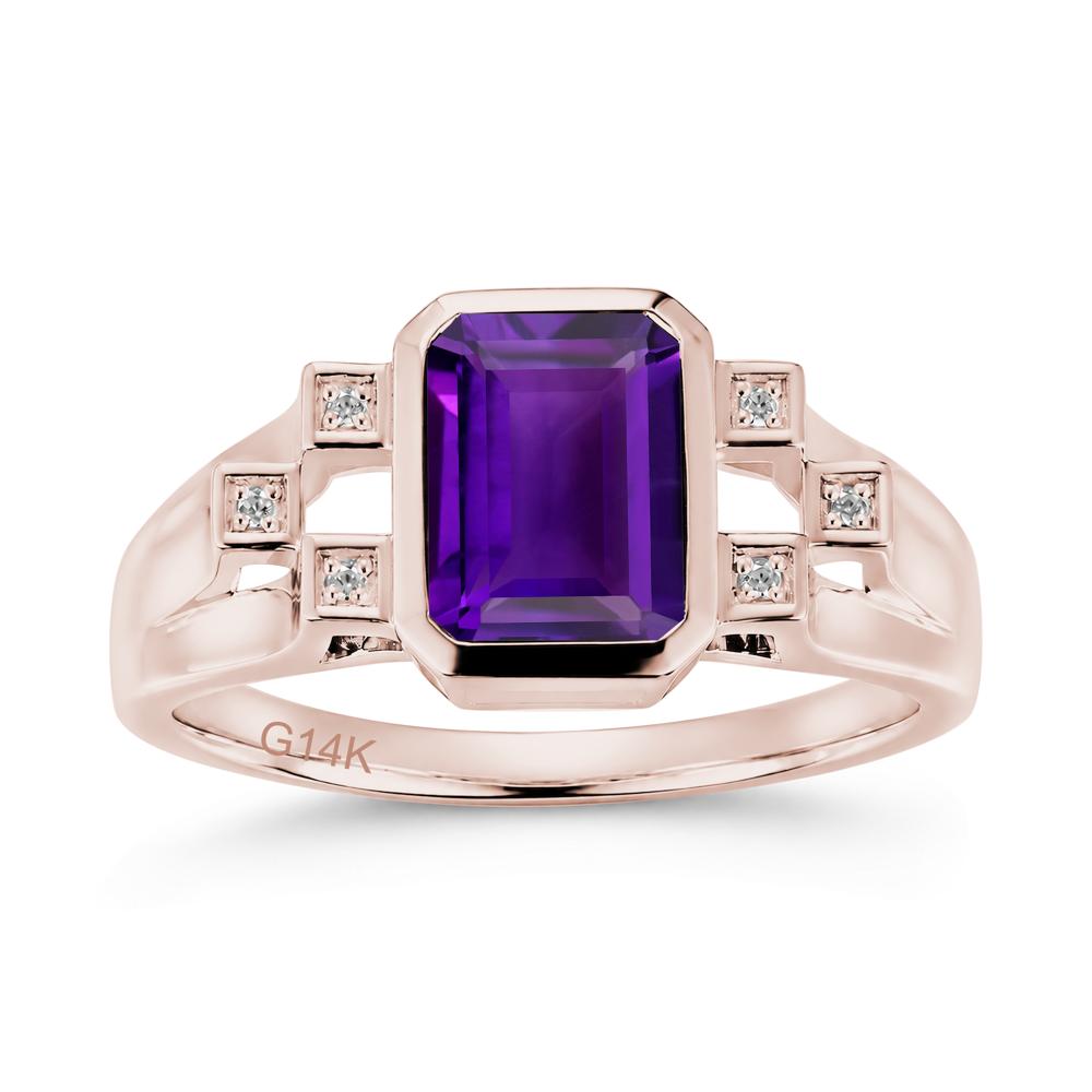 Minimalist Bezel Set Emerald Cut Alexandrite Ring - LUO Jewelry #gemstone_Amethyst