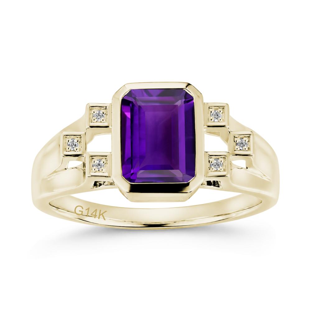 Minimalist Bezel Set Emerald Cut Alexandrite Ring - LUO Jewelry #gemstone_Amethyst